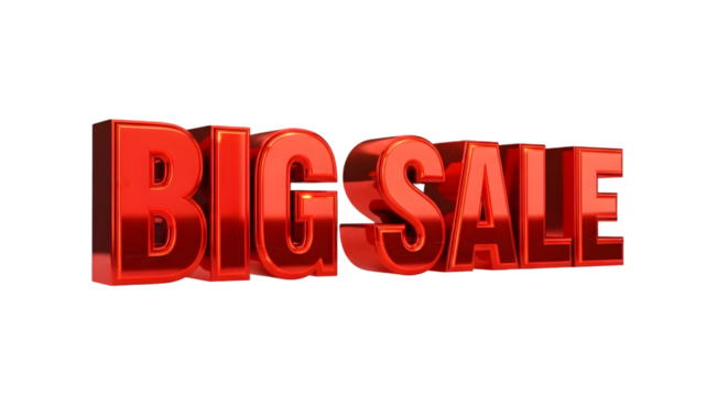 Bold red big sale text for promotional marketing and advertising campaigns reaching a wide audience with a clear message on transparent background - Powered by Adobe