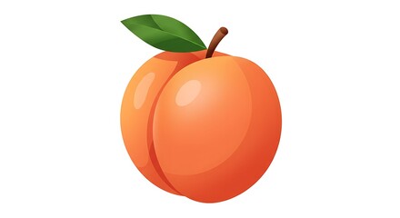 A Ripe Orange Peach with a Green Leaf and Stem.
