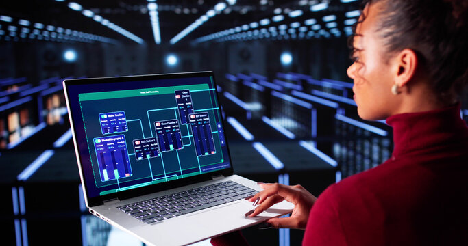 Young Black Woman Working In Cloud Computer Server Room
