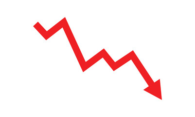 Red stock market investment decline chart. Downward arrow. Concept of negative growth, business development, profit decline. Analytics financial chart. Trend. Change in exchange rate. vector eps