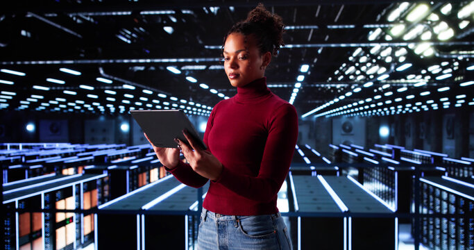 African American Woman Configuring Security Lines