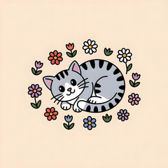 cat and flower
