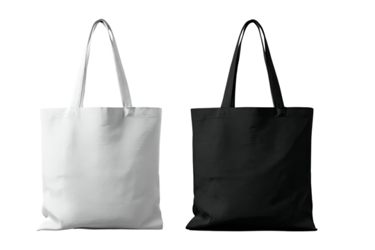Two blank tote bags, one white and one black