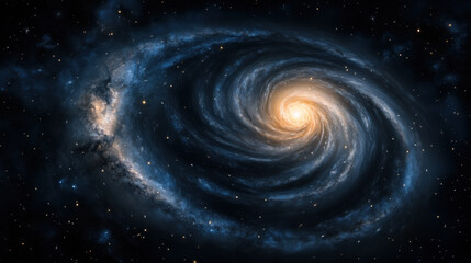 Spiral galaxy glowing with bright core, swirling arms of nebula dust and stars, deep space background, cosmic wonder, high fidelity, awe inspiring celestial scene