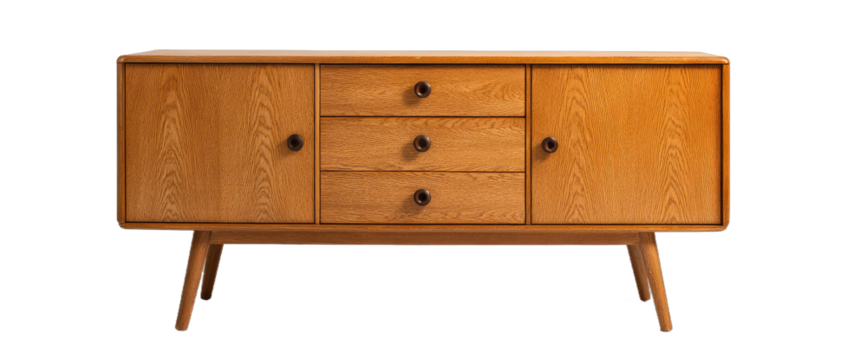 Wooden TV stand or Oak wood furniture. Mid-Century Media Console