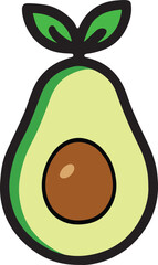 Cartoon Halved Avocado with Seed Vector Illustration