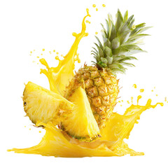 Fresh pineapple slices in a juice splash