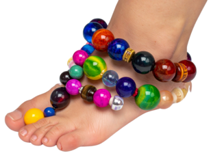Angled Side View of Oversized Bead Anklet, Emphasizing Bead Shapes and Colors, isolated on transparent background.