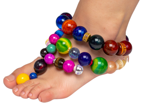 Angled Side View of Oversized Bead Anklet, Emphasizing Bead Shapes and Colors, isolated on transparent background. - Powered by Adobe