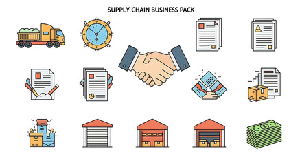Clean Business Vector Icons - Logistics And Supply Chain Design