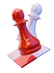 Close-Up of Red and White Chess Pawns on Board – Strategy Concept