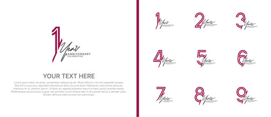 logo anniversary set. purple color with black handwriting on white background for special event