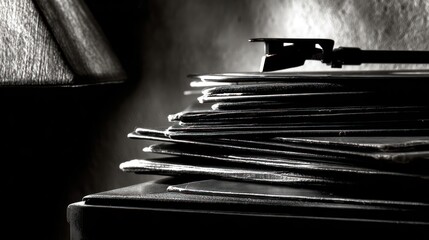 Vintage vinyl records stacked on turntable