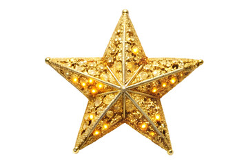 Fototapeta premium Illuminated Golden Glitter Star Decoration with Warm Yellow Lights Christmas holiday isolated on a transparent background