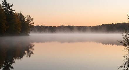 Fototapeta premium Misty Autumn Lake at Sunrise