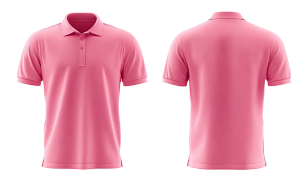 Front and back view of a vibrant pink polo shirt