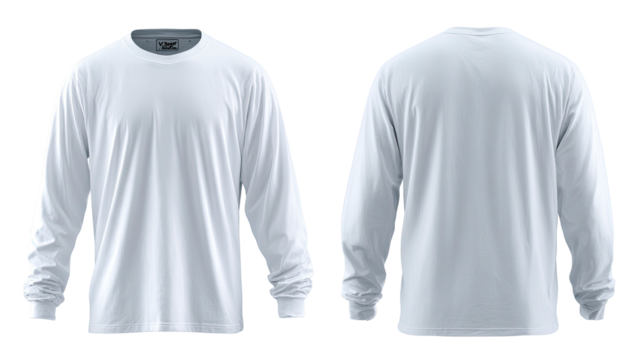 Front and back views of a plain white long-sleeve t-shirt