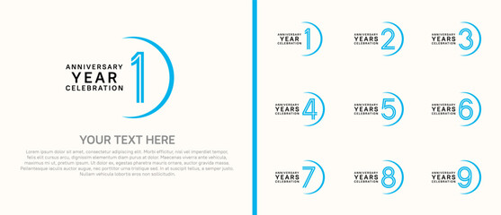 logo anniversary set. black and blue color with swoosh on white background for special event