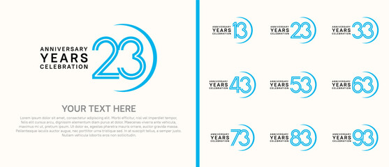 logo anniversary set. black and blue color with swoosh on white background for special event