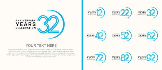 logo anniversary set. black and blue color with swoosh on white background for special event