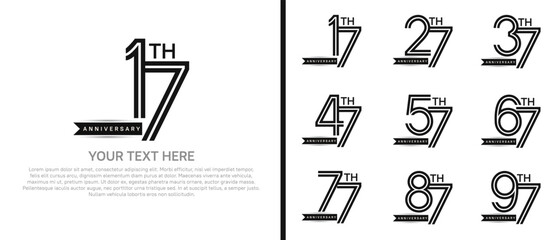 logo anniversary set. black color with ribbon on white background for special event