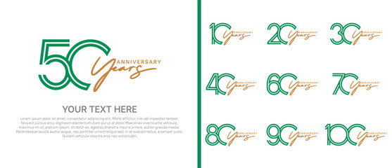 logo anniversary set. green color with brown handwriting on white background for special event