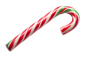 Fototapeta premium Red and White Striped Candy Cane with Green Stripes christmas isolated on a transparent background