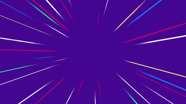 A vibrant abstract animation featuring colorful speed lines radiating outward in a hyper-speed burst effect