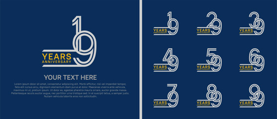 logo anniversary set. silver and yellow color on blue background for special event