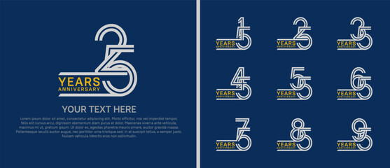 logo anniversary set. silver and yellow color on blue background for special event