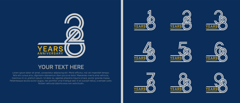 logo anniversary set. silver and yellow color on blue background for special event
