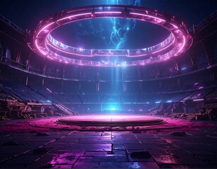Futuristic arena with glowing rings