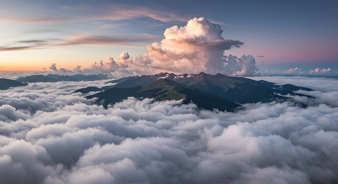 Mountains above clouds sunrise - Powered by Adobe