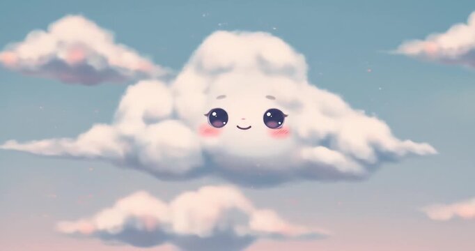 Whimsical smiling cloud with soft pastel background