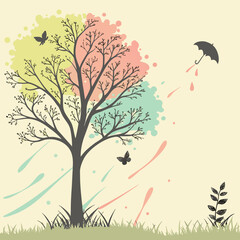 Obraz premium Colorful tree illustration with umbrella
