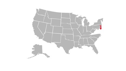 Mississippi on USA map red outline shape blinking animation. - Powered by Adobe