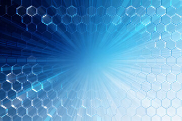 Abstract blue hexagonal pattern with radiant light effect