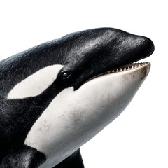 Png of closeup of a majestic orcas head isolated on transparent background, showcasing its distinctive black and white markings