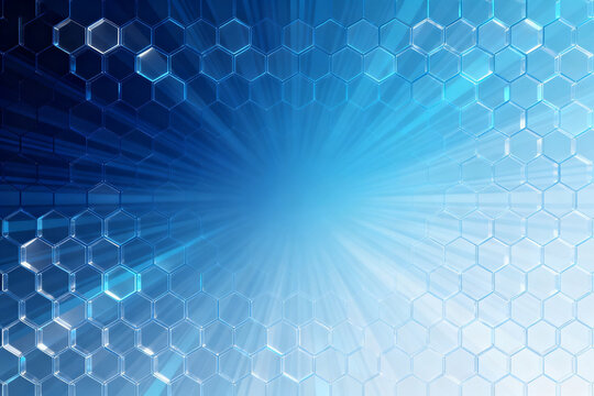 Abstract blue hexagonal pattern with radiant light effect
