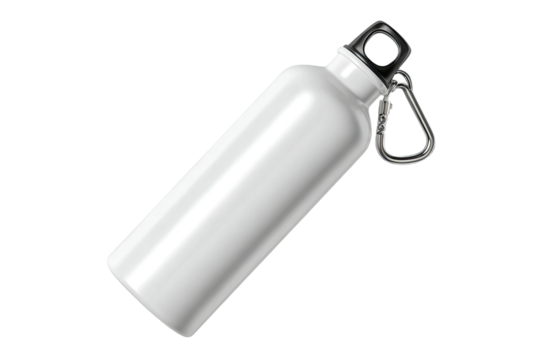 White metal water bottle angled view
