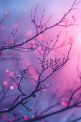 Purple Pink Tree Silhouette, Minimalist Botanical Art, Ethereal Nature wallpaper background 