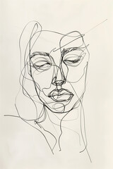 Minimalist Woman Face Profile, Continuous Line Art, Modern Gallery Style stylish decor