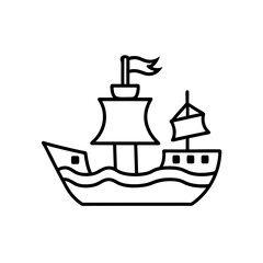 Outlined cartoon ship icon on transparent background