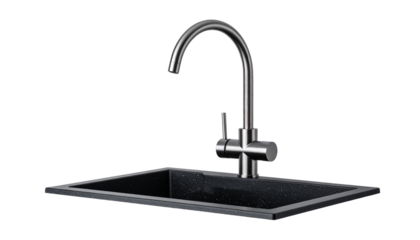 Mixer cold hot water. Modern faucet bathroom. Kitchen tap . Isolated white background. Side view on a transparent background