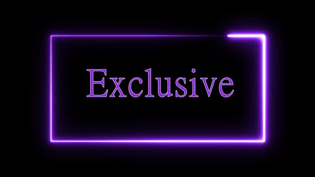 Purple neon glowing frame animation. Exclusive label elegant design premium motion graphics background luxury branding intro opener title sequence broadcast television commercial promo video.