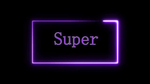 Animated neon purple frame. Glowing border super text modern abstract background loop seamless motion graphics design element broadcast television intro promo video game cinematic v f x.