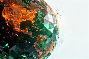 Digital Earth with Geometric Facets and Glowing Elements