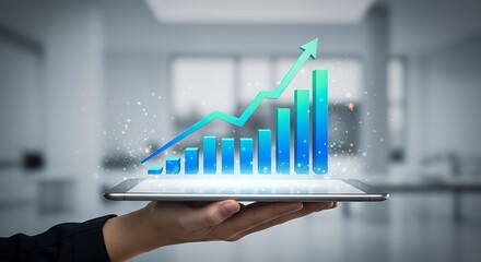 Digital graph rising on tablet displays business success concept