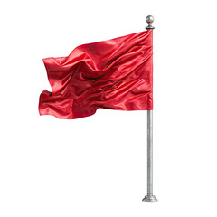 Red flag billowing in the wind on a metal pole