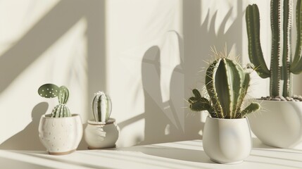 Cactus Potted Plant on a White Background Table – a minimalist and refreshing visual. The clean white setting highlights the natural charm of the cactus, creating a calming and stylish composition.